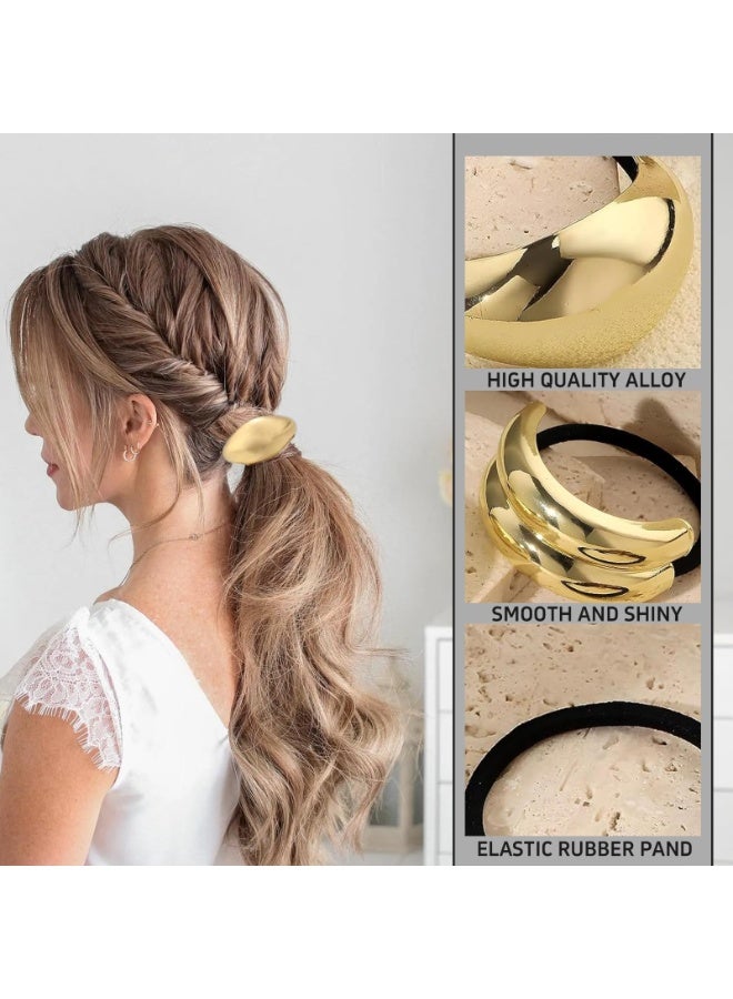 3 PCS Metal Hair Tie, Ponytail Hair Cuff, Gold Hair Cuff, Gold Ponytail Cuff Gold Metal Hair Ties Hair Elastic Hair Ties for Women Gold Hair Accessories (Gold Set) - Image 3