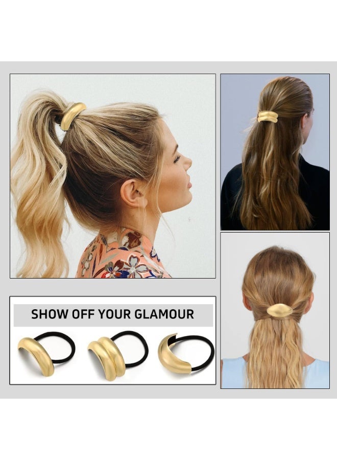 3 PCS Metal Hair Tie, Ponytail Hair Cuff, Gold Hair Cuff, Gold Ponytail Cuff Gold Metal Hair Ties Hair Elastic Hair Ties for Women Gold Hair Accessories (Gold Set) - Image 4