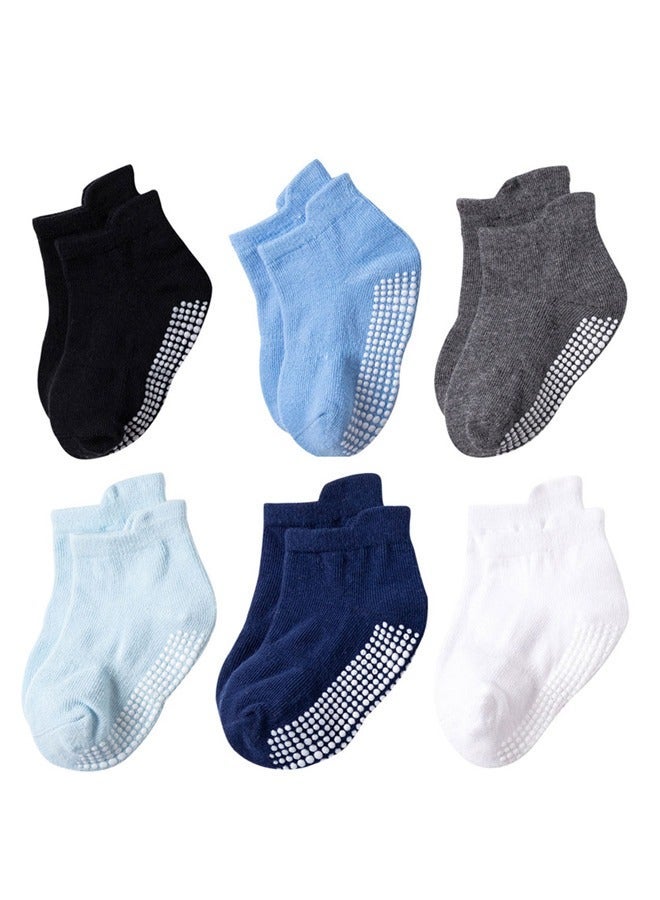 GUSGU 6 Pairs Non Slip Toddler Socks Cotton Infant Baby Kids Grip Socks for Boy Girls Anti Skid Ankle Socks - Image 1