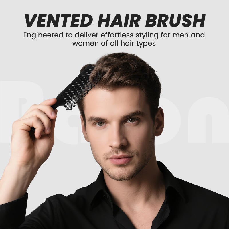 Balon Hair Brush for Women & Men, Speed Dry Vent Hair Brushes, Pain-Free Detangling Brush for All Wet or Dry, Curly Hair Brush(Black) - Image 5
