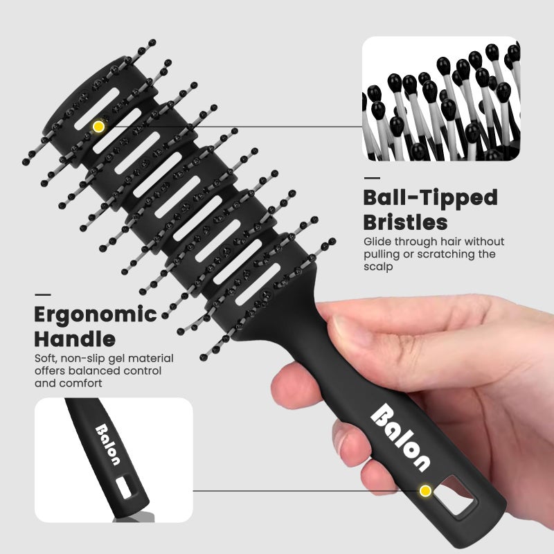 Balon Hair Brush for Women & Men, Speed Dry Vent Hair Brushes, Pain-Free Detangling Brush for All Wet or Dry, Curly Hair Brush(Black) - Image 3