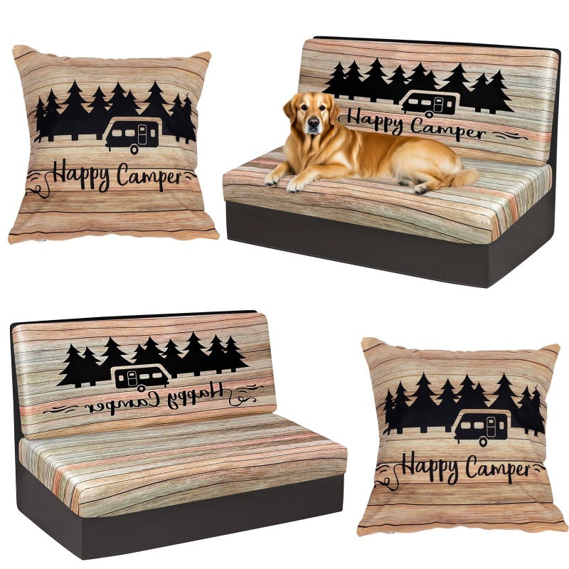 BBSET Rv Dinette Cushion Covers Stretch Washable Rv Cushion Slipcove Replacement for Camper Car Bench, 2 Pillowcase, 2 Backrest and 2 Bench Covers (Brown Wooden) - Image 1