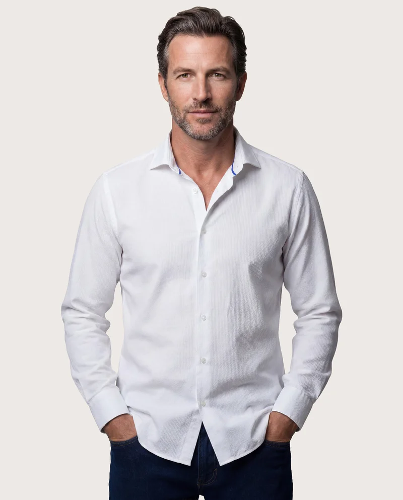 كاميتشسما Trendy White Seersucker Slim Comfort Shirt