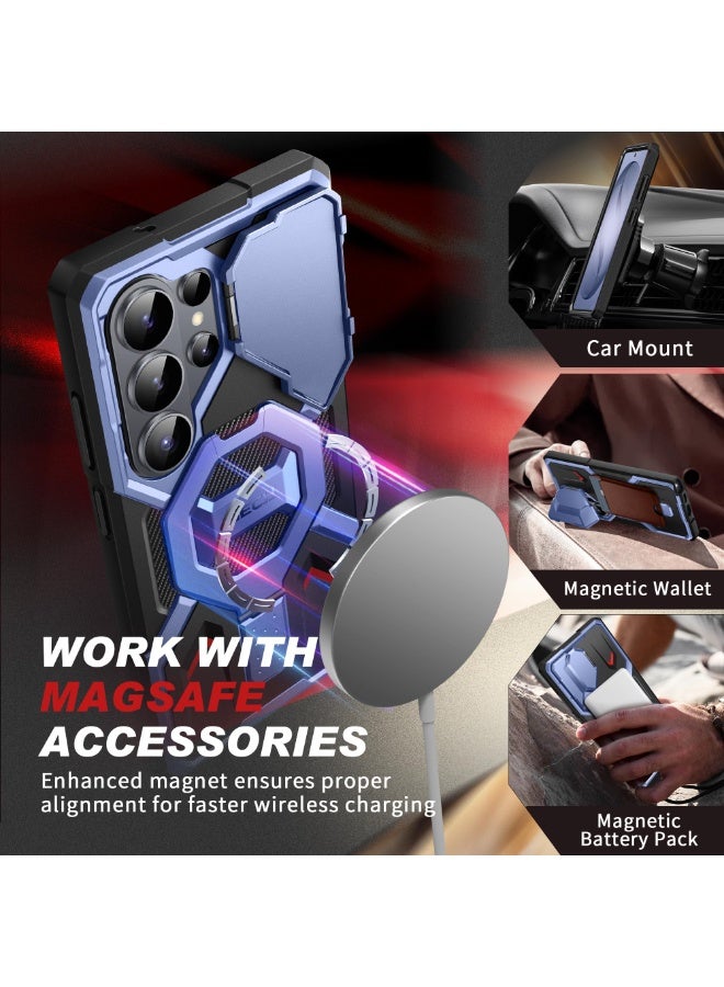 تونجيت حامل مغناطيسي لجراب سامسونج جالاكسي **S26 Ultra**، متوافق مع MagSafe، [غطاء كاميرا و2 إطار أمامي] [حماية من السقوط بمعيار عسكري] جراب S26 Ultra مع واقي شاشة مدمج ومشبك حزام، أزرق. - Image 3