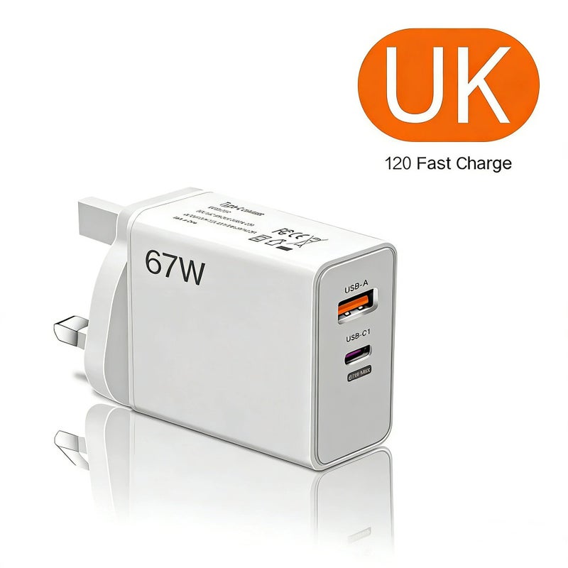 WHALE UK Standard - 67W QC 3.0 Dual-Port Fast Charger, Compact Wall Adapter for Xiaomi and Redmi Phones , Portable Fast Charging, Equipped with 1 USB-C Port and 1 USB-A Port (Cable Not Included) - Image 1