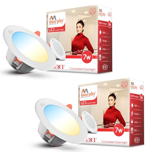 Murphy Crest Premium 7W 3-in-1 LED Concealed Down Light |Cool White, Warm White & Natural White | Switch Controlled Color Changing | Modern False Ceiling Lighting | 2-Year Warranty | Pack of 2 - Image 1