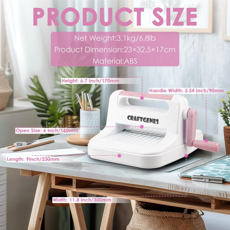 CraftGenes Die Cutting Machine and Embossing Machine â€“ 6'' Opening Size for Cardmaking, Scrapbooking, and DIY Crafts â€“ Complete Set with A5 Die Cuts, Embossing Folders, and Plates(Pink) - Image 3