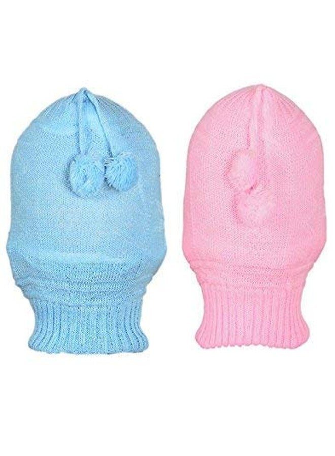Zeki Woolen Monkey Cap for Baby Boy's & Girl's (Pink & Blue,6 Months - 3 Years)-(Pack of 02) - Image 2