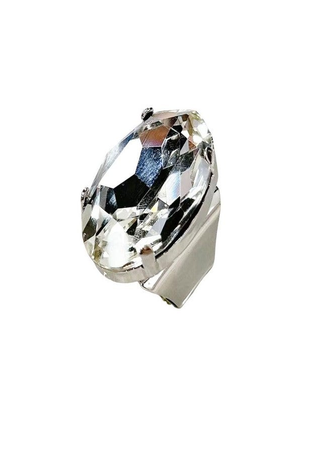 Cykdohy Large Oval Rhinestone Open Cocktail Statement Ring for Women Exaggerated Big Geometric Crystal Stone Thick Chunky Finger Knuckle Adjustable Band Rings Wedding Brides Prom Party Fashion Jewelry Gift (Transparent) - Image 1