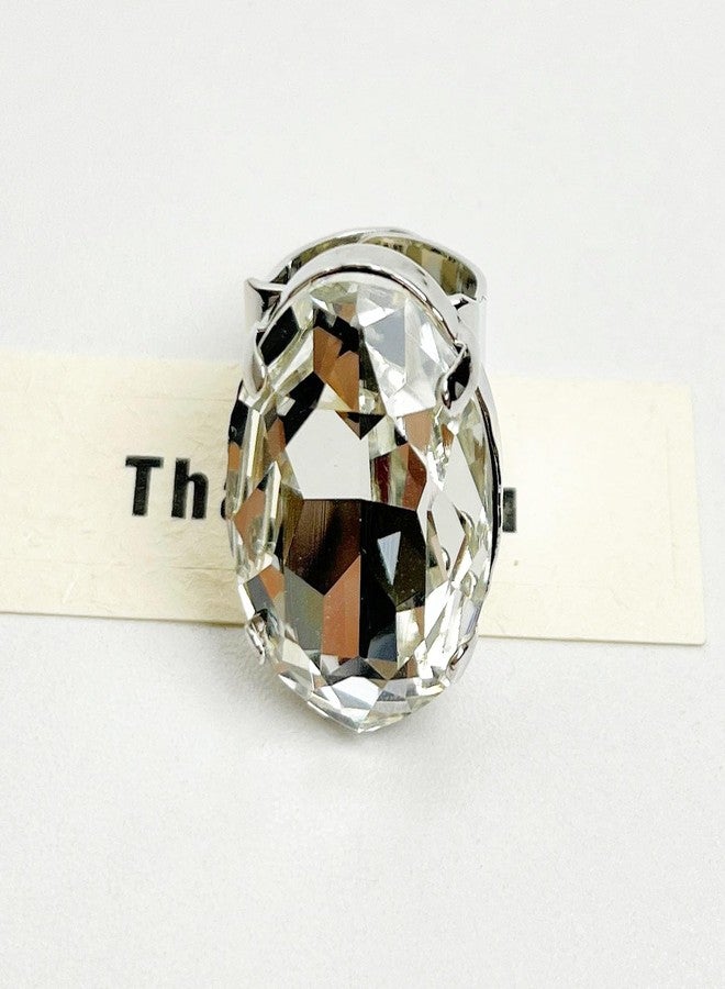 Cykdohy Large Oval Rhinestone Open Cocktail Statement Ring for Women Exaggerated Big Geometric Crystal Stone Thick Chunky Finger Knuckle Adjustable Band Rings Wedding Brides Prom Party Fashion Jewelry Gift (Transparent) - Image 5
