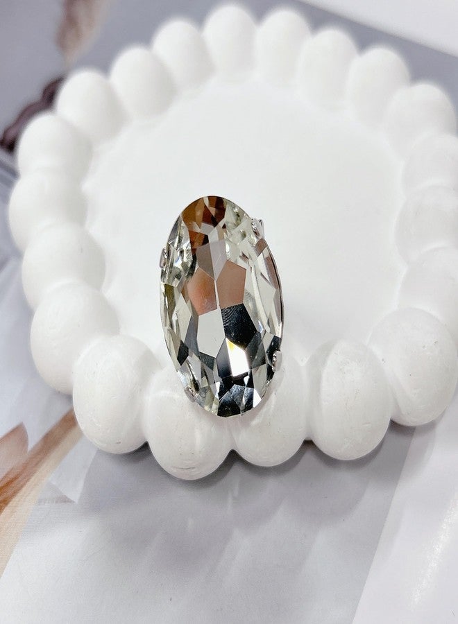 Cykdohy Large Oval Rhinestone Open Cocktail Statement Ring for Women Exaggerated Big Geometric Crystal Stone Thick Chunky Finger Knuckle Adjustable Band Rings Wedding Brides Prom Party Fashion Jewelry Gift (Transparent) - Image 4