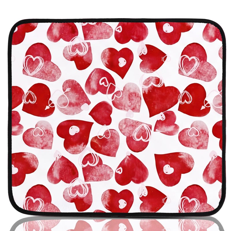 Breling Valentine's Day Dish Drying Mat Valentine Kitchen Dry Mat Absorbent Hearts Table Dishes Pad Red Pink Protect Tableware Kitchen Accessories for Home Decor, 16 x 18.4 Inches - Image 1