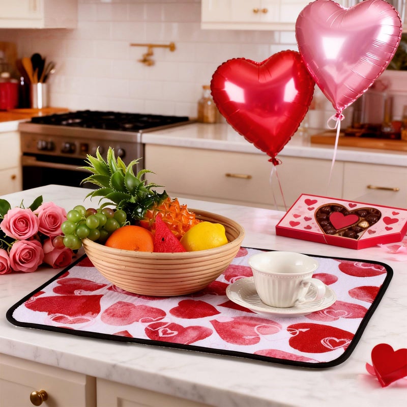 Breling Valentine's Day Dish Drying Mat Valentine Kitchen Dry Mat Absorbent Hearts Table Dishes Pad Red Pink Protect Tableware Kitchen Accessories for Home Decor, 16 x 18.4 Inches - Image 4