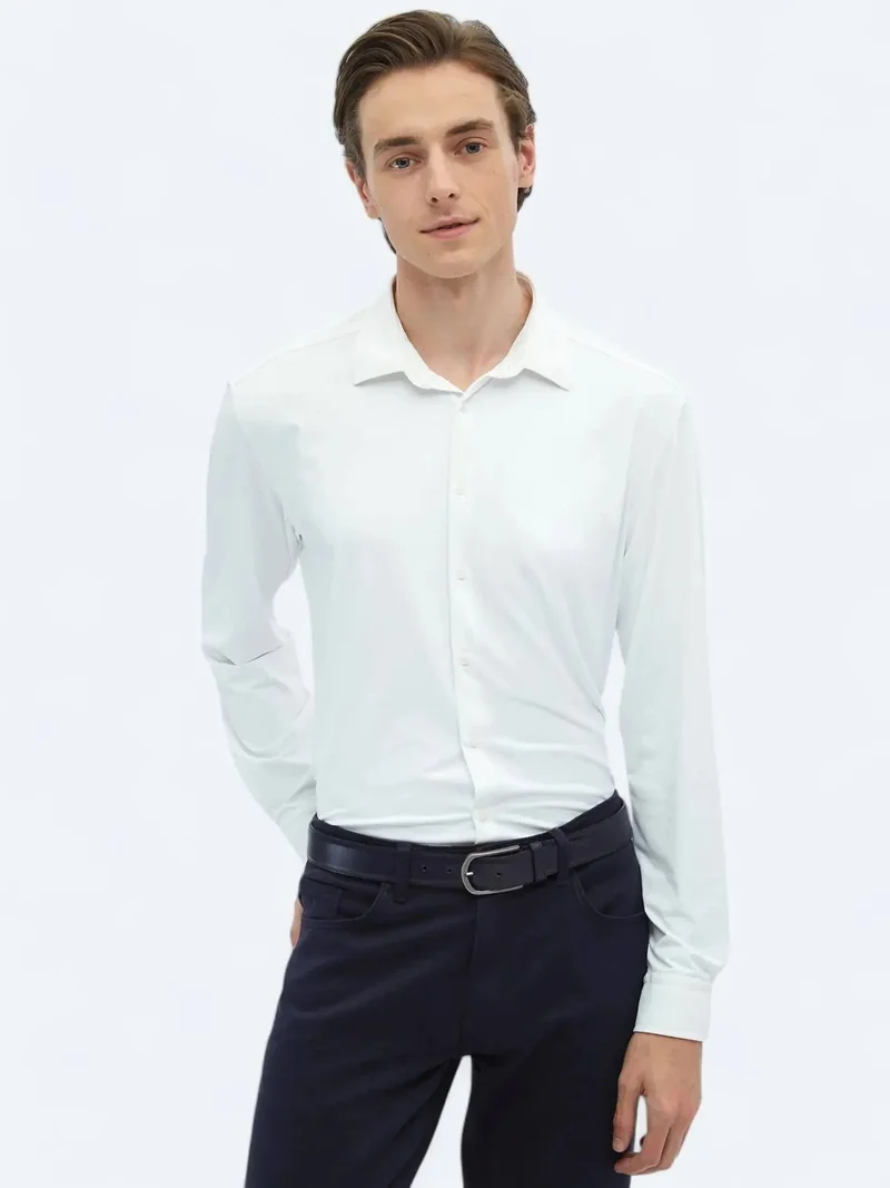Kip White Plain Regular Fit Knitting Casual Shirt