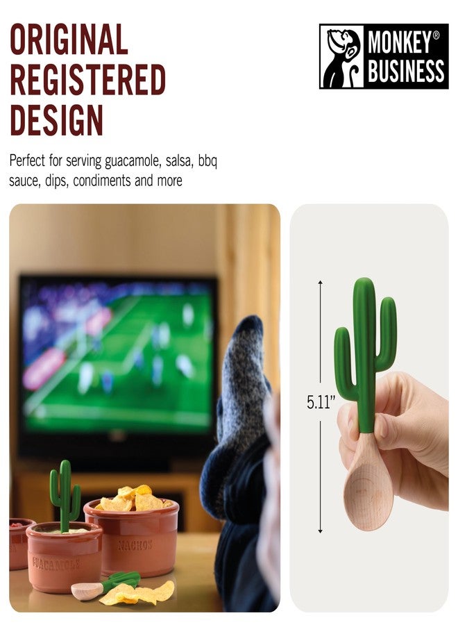 Monkey Business Saguaro Spoons Set of 2, Cactus Shaped Serving Spoons for Guacamole Salsa and Mexican Dips, Silicone and Wooden Spoons for Serving at Parties and Fiesta Entertaining - Image 4