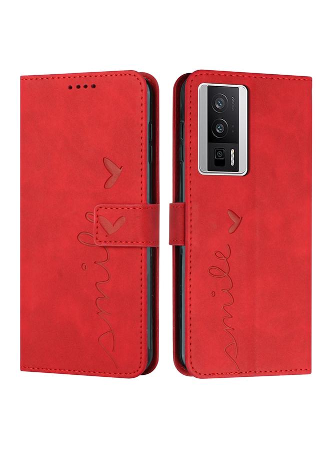 The Bros Case For Xiaomi Redmi K60 / K60 Pro Skin Feel Heart Pattern Leather Phone Case