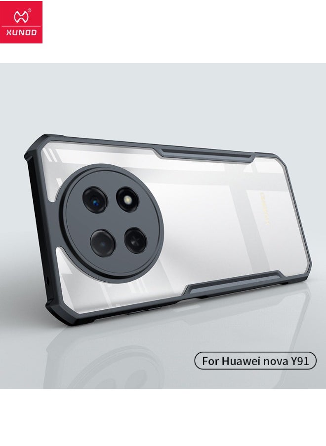 XUNDD - HUAWEI Nova Y91 4G Case, Transparent Acrylic Back Panel + Black TPU Soft Frame Cover, Military Grade Anti-Drop Shockproof Case for Nova Y91, Super Anti-Fall Back Cover for HUAWEI Nova Y91,Clear/Black - Image 1