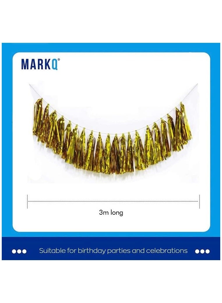 MARKQ Gold Foil Tassels Garland Banner, Metallic Foil Hanging Garland For Bridal Shower Party Table Wall Backdrop Birthday Party Decorations and Supplies - Image 2