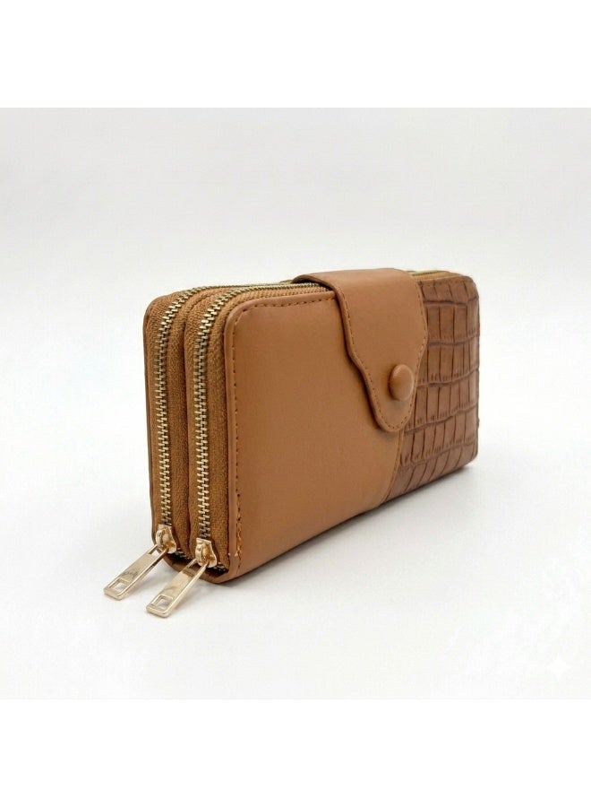 Kanaz "Croco Book" Women's Long Wallet – Elegant Zipper & Snap Button Purse, Dual Texture Smooth & Alligator Embossed Design, Card Holder & Money Organizer - Image 2