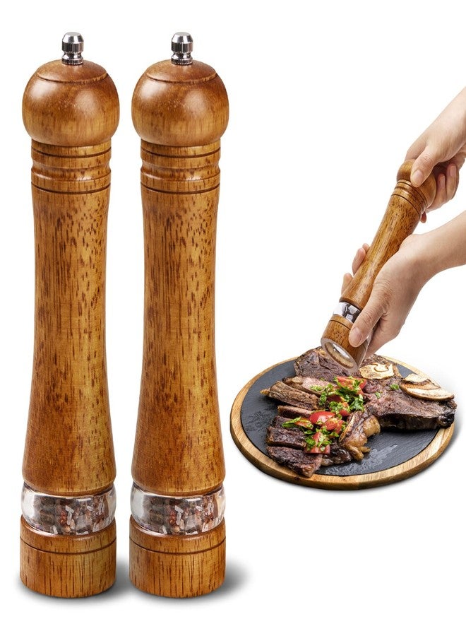 ROCKSHEAT Wooden Pepper Grinder Set of 2, 8 Inch Beech Wood Pepper Mills with Stainless Steel Core, Manual Pepper Grinder with Comfort Grip & Effortless Grinding for Kitchen Cooking - Image 1
