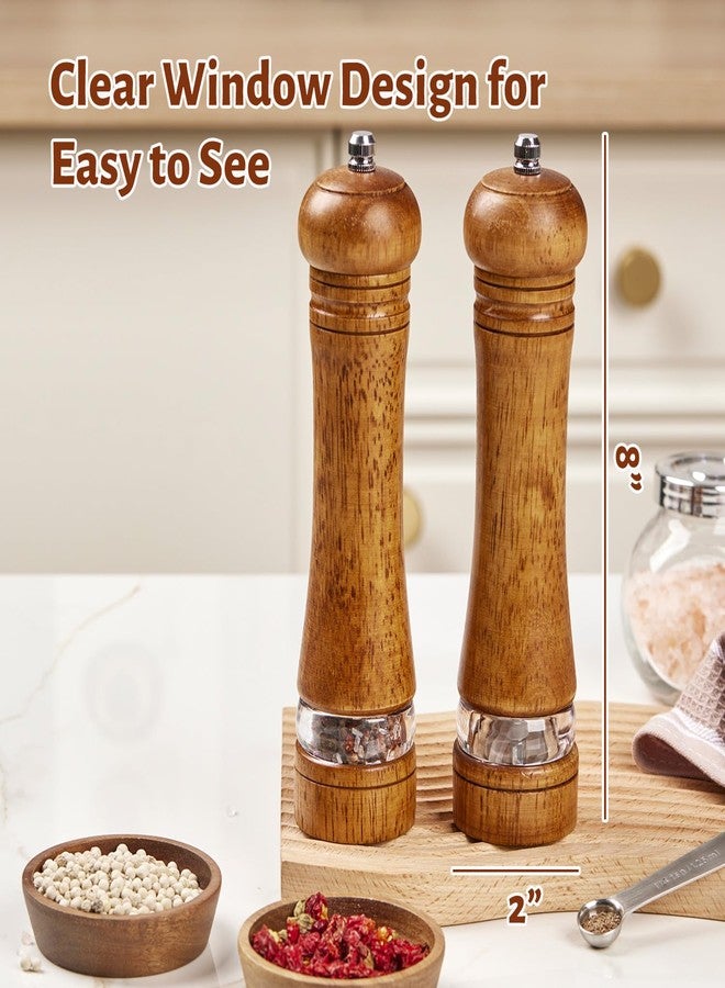 ROCKSHEAT Wooden Pepper Grinder Set of 2, 8 Inch Beech Wood Pepper Mills with Stainless Steel Core, Manual Pepper Grinder with Comfort Grip & Effortless Grinding for Kitchen Cooking - Image 2
