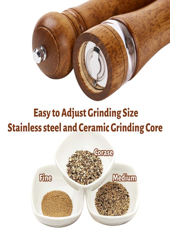 ROCKSHEAT Wooden Pepper Grinder Set of 2, 8 Inch Beech Wood Pepper Mills with Stainless Steel Core, Manual Pepper Grinder with Comfort Grip & Effortless Grinding for Kitchen Cooking - Image 3