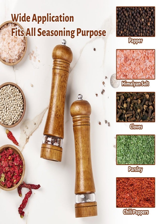 ROCKSHEAT Wooden Pepper Grinder Set of 2, 8 Inch Beech Wood Pepper Mills with Stainless Steel Core, Manual Pepper Grinder with Comfort Grip & Effortless Grinding for Kitchen Cooking - Image 5
