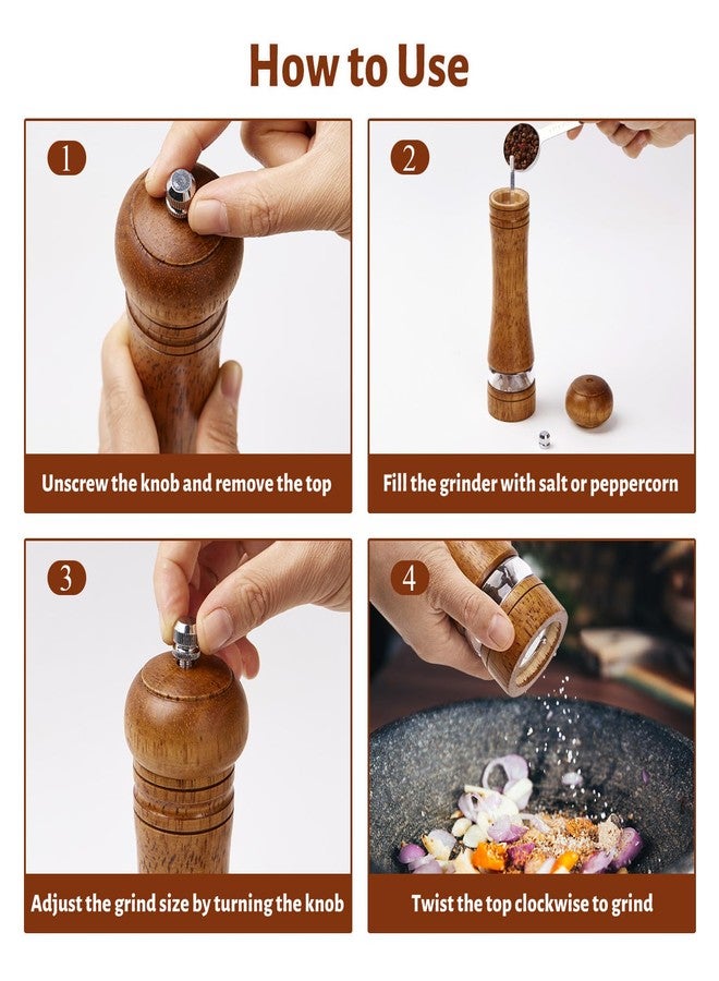 ROCKSHEAT Wooden Pepper Grinder Set of 2, 8 Inch Beech Wood Pepper Mills with Stainless Steel Core, Manual Pepper Grinder with Comfort Grip & Effortless Grinding for Kitchen Cooking - Image 4