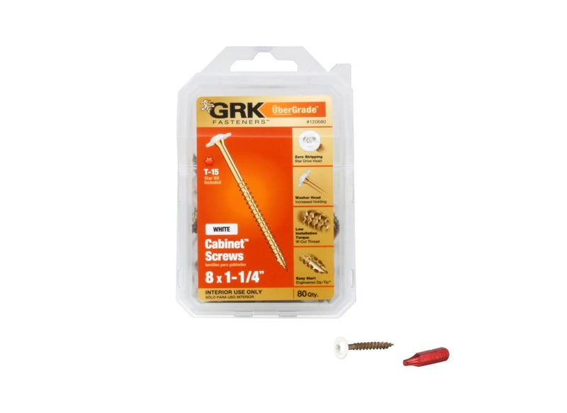 GRK Fasteners 120680 White Cabinet #8 x 1-1/4" Screws 80CT - Image 1