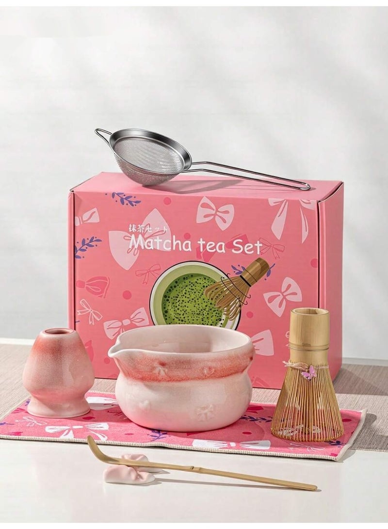 7pcs Pink Handmade Porcelain Matcha Kit, Idealfor Home Tea Ceremony, Relaxing DailyGreen Tea Brewing, Perfect Gift for TeaLovers, Elegant Tabletop Tea Accessory forKitchen & Majlis Decor, Premium MatchaMaking Utensils Set with Gift Box forRamadan Gifting, Eid Present & ArabicHospitality  Use - Image 2