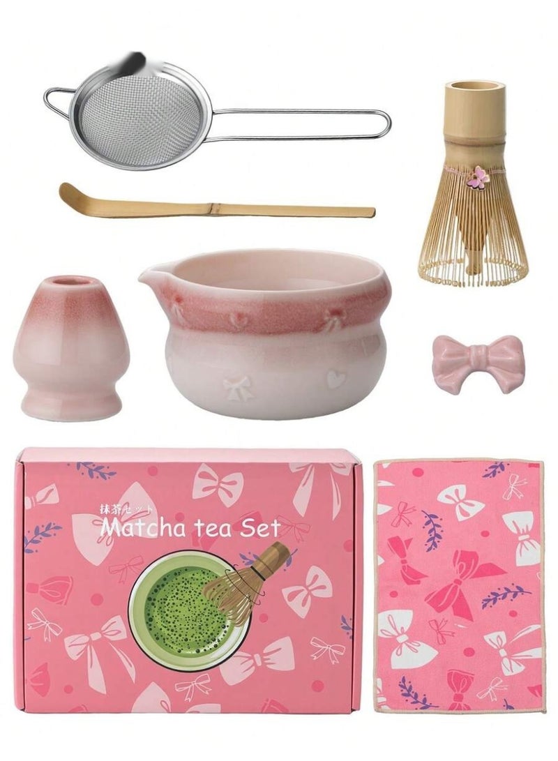 7pcs Pink Handmade Porcelain Matcha Kit, Idealfor Home Tea Ceremony, Relaxing DailyGreen Tea Brewing, Perfect Gift for TeaLovers, Elegant Tabletop Tea Accessory forKitchen & Majlis Decor, Premium MatchaMaking Utensils Set with Gift Box forRamadan Gifting, Eid Present & ArabicHospitality  Use - Image 3