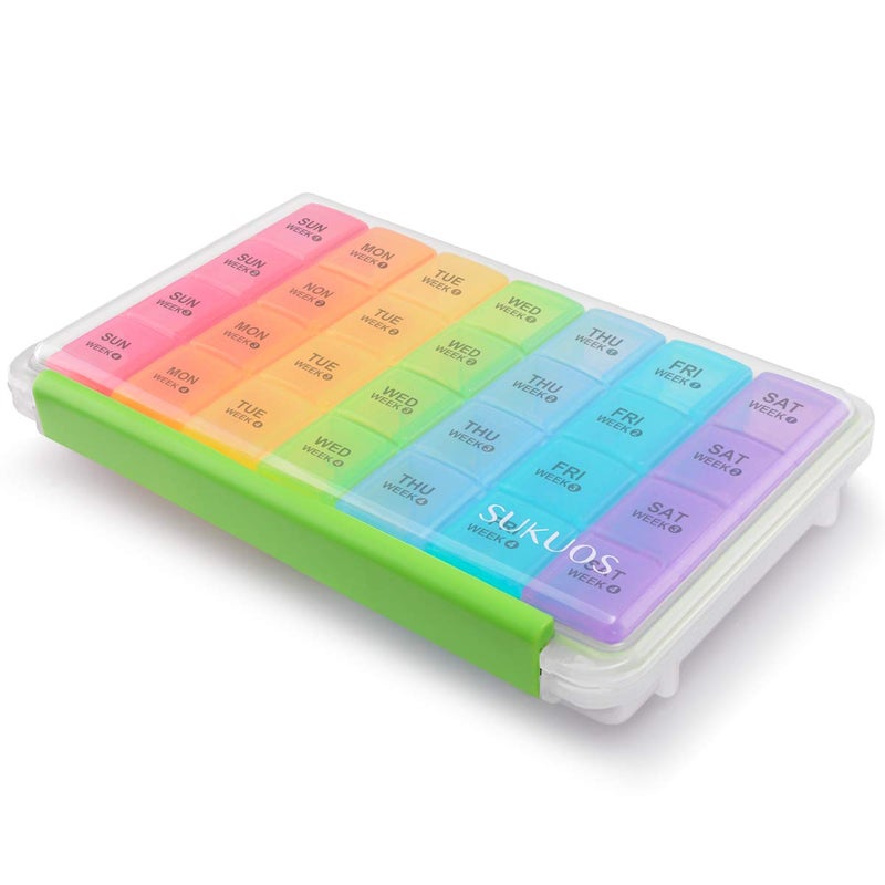 Sukuos Sukuos Monthly Pill Organizer 28 Day Large MoistureResistant Pill Box Cases with DustProof Box and Clear Lid for VitaminFish OilSupplements Easy to Open and Clean 