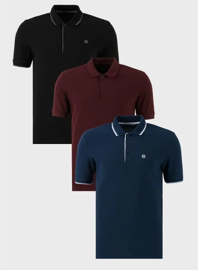Buratti  Buratti Cotton Regular Fit Button-Down Polo Collar 3-Pack T-Shirt Men's T-SHIRT 590211827S3 for Men | Best Price UAE