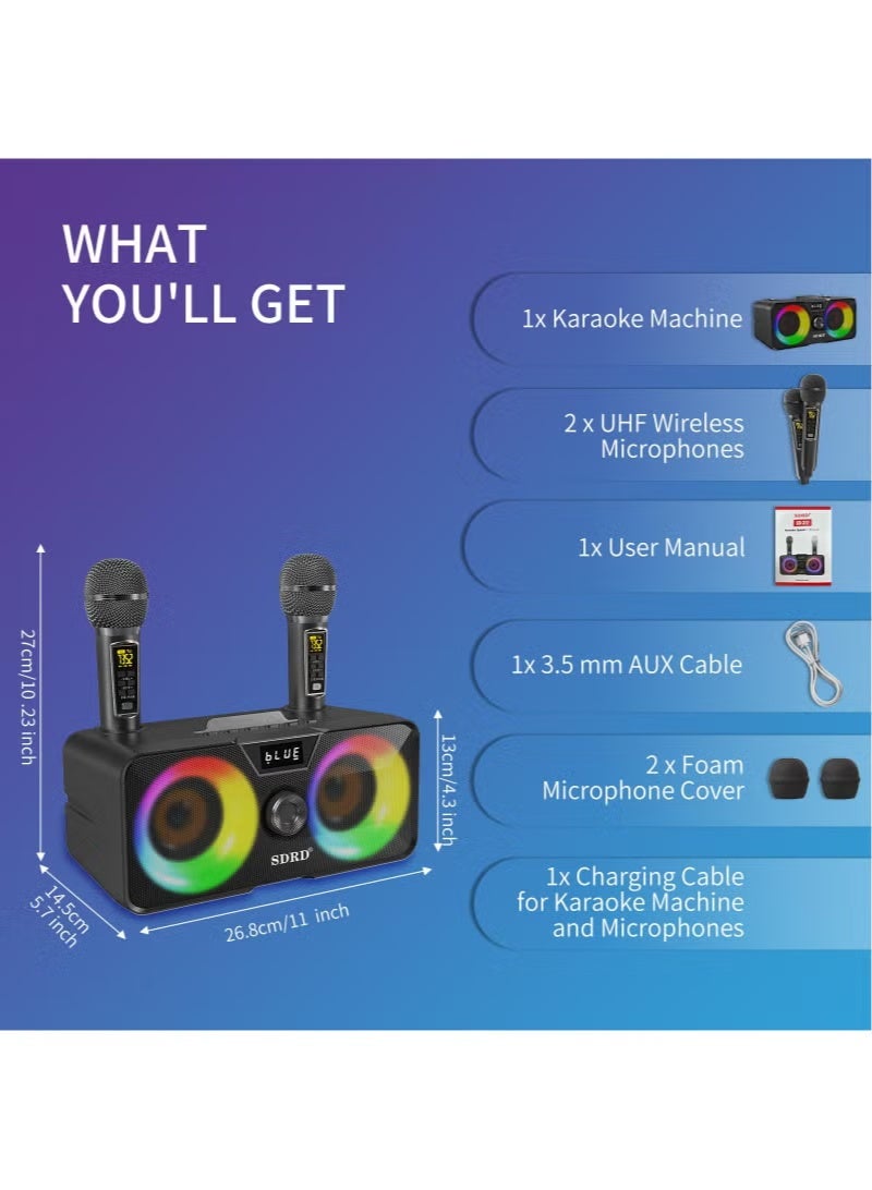 SDRD Karaoke Machine with 2 UHF Wireless Microphones, Portable Bluetooth Speaker - Image 5