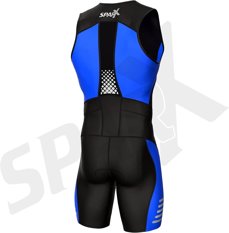 sparx Men's Elite Triathlon Suit Trisuit SpeedSuit Skinsuit Swim-Bike-Run Triathlon Race Suit (2XL, Black/Blue) - Image 5