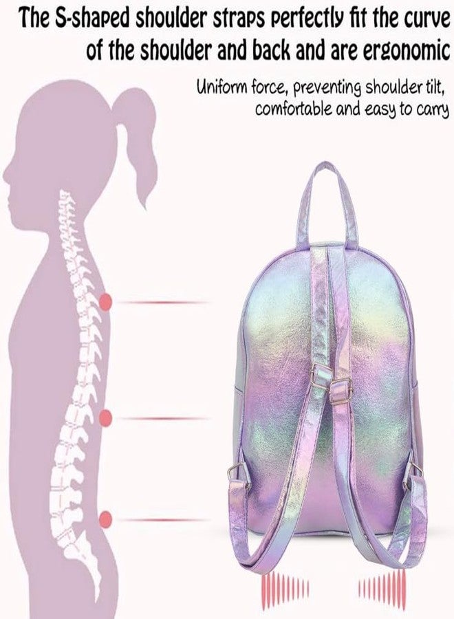 ADSON 3D Hair Ponytail Unicorn|Mermaid Shiny Holographic Sequins Travel Bookbag Picnic Bag|School Bag|Backpacks Shoulder Back pack for Gift Shoulder Backpack for Girls 14 Inches (Purple Mermaid) - Image 4