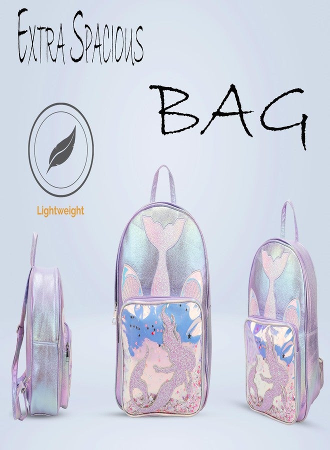 ADSON 3D Hair Ponytail Unicorn|Mermaid Shiny Holographic Sequins Travel Bookbag Picnic Bag|School Bag|Backpacks Shoulder Back pack for Gift Shoulder Backpack for Girls 14 Inches (Purple Mermaid) - Image 2