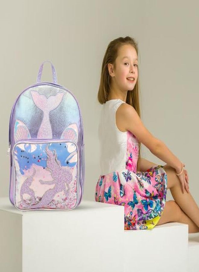 ADSON 3D Hair Ponytail Unicorn|Mermaid Shiny Holographic Sequins Travel Bookbag Picnic Bag|School Bag|Backpacks Shoulder Back pack for Gift Shoulder Backpack for Girls 14 Inches (Purple Mermaid) - Image 3