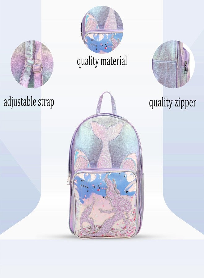 ADSON 3D Hair Ponytail Unicorn|Mermaid Shiny Holographic Sequins Travel Bookbag Picnic Bag|School Bag|Backpacks Shoulder Back pack for Gift Shoulder Backpack for Girls 14 Inches (Purple Mermaid) - Image 5