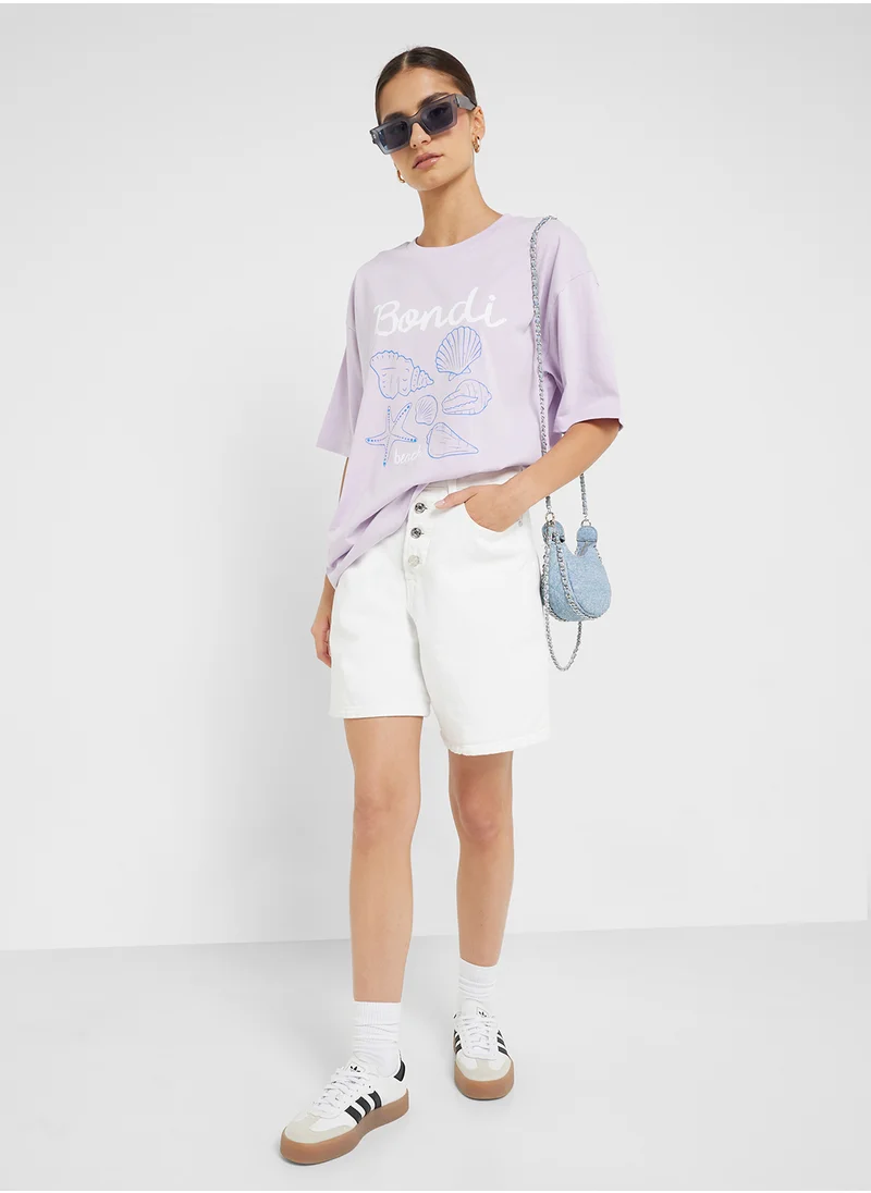 جينجر Crew Neck Oversize Travel Graphic T-Shirt