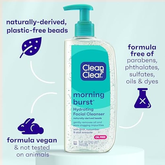 Clean & Clear Morning Burst Oil-Free Hydrating Facial Cleanser with BHA, Cucumber & Aloe Extracts, Face Wash Gently Removes Oil & Pore Clogging Impurities, 8 fl. oz - Image 3