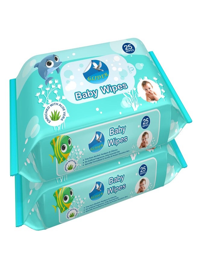 GLIDER [ NEW LAUNCH ] GLIDER Baby Wipes | 25 Wipes/Pack | Soft and Thick with 98% Water | Aloe Vera & Vitamin E | (Pack of 2 (50 Wipes) - Image 1