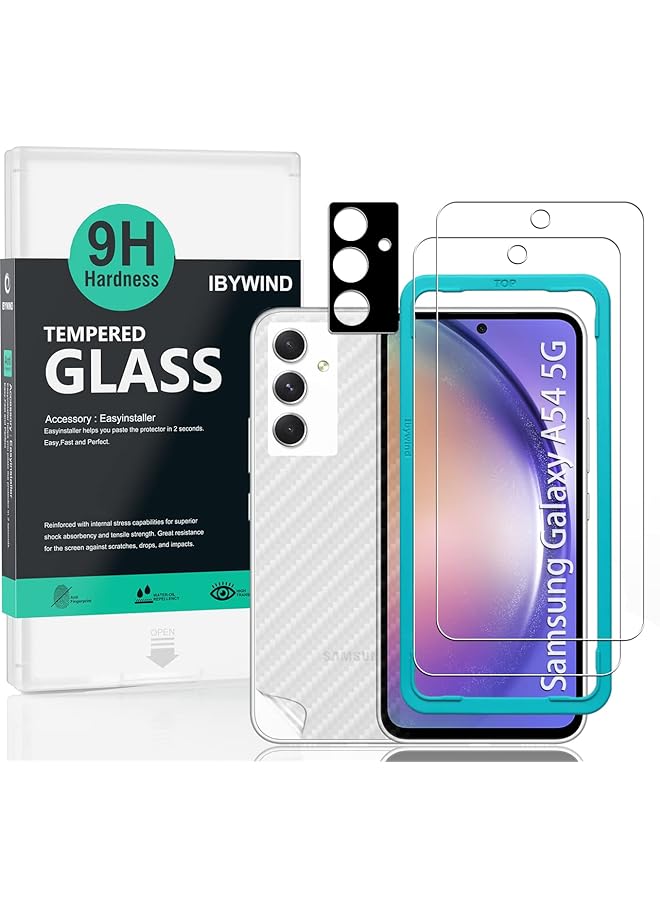 Ibywind Screen Protector For Samsung Galaxy A54 5G 6.4 Inches With 2 Pcs Tempered Glass 1Pc Camera Lens Protector 1Pc Backing Carbon Fiber Film Fingerprint Reader Easy To Install - Image 1