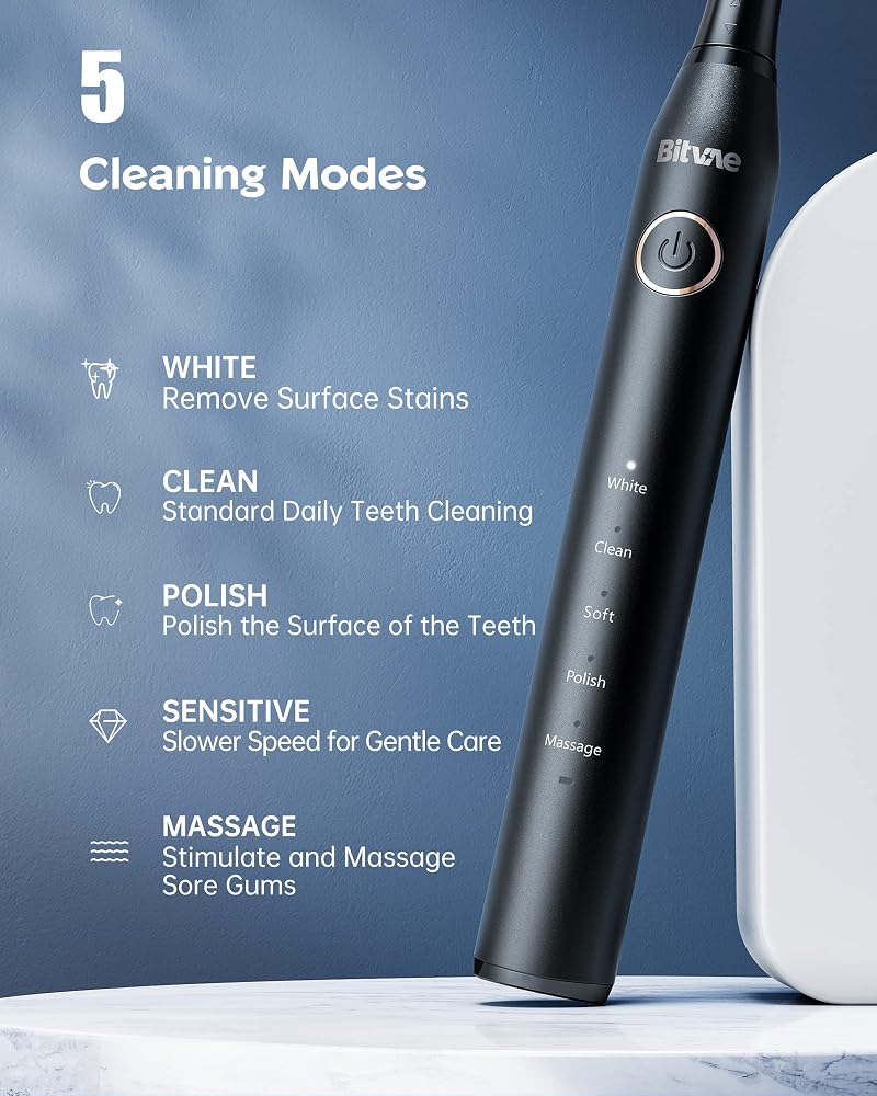 Bitvae BVS2 Toothbrush 8 heads +1 travel case Black color black - Image 3