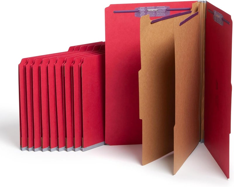 Smead Legal Classification Folder with 2 Dividers, Bright Red, 10 Pack - Image 1