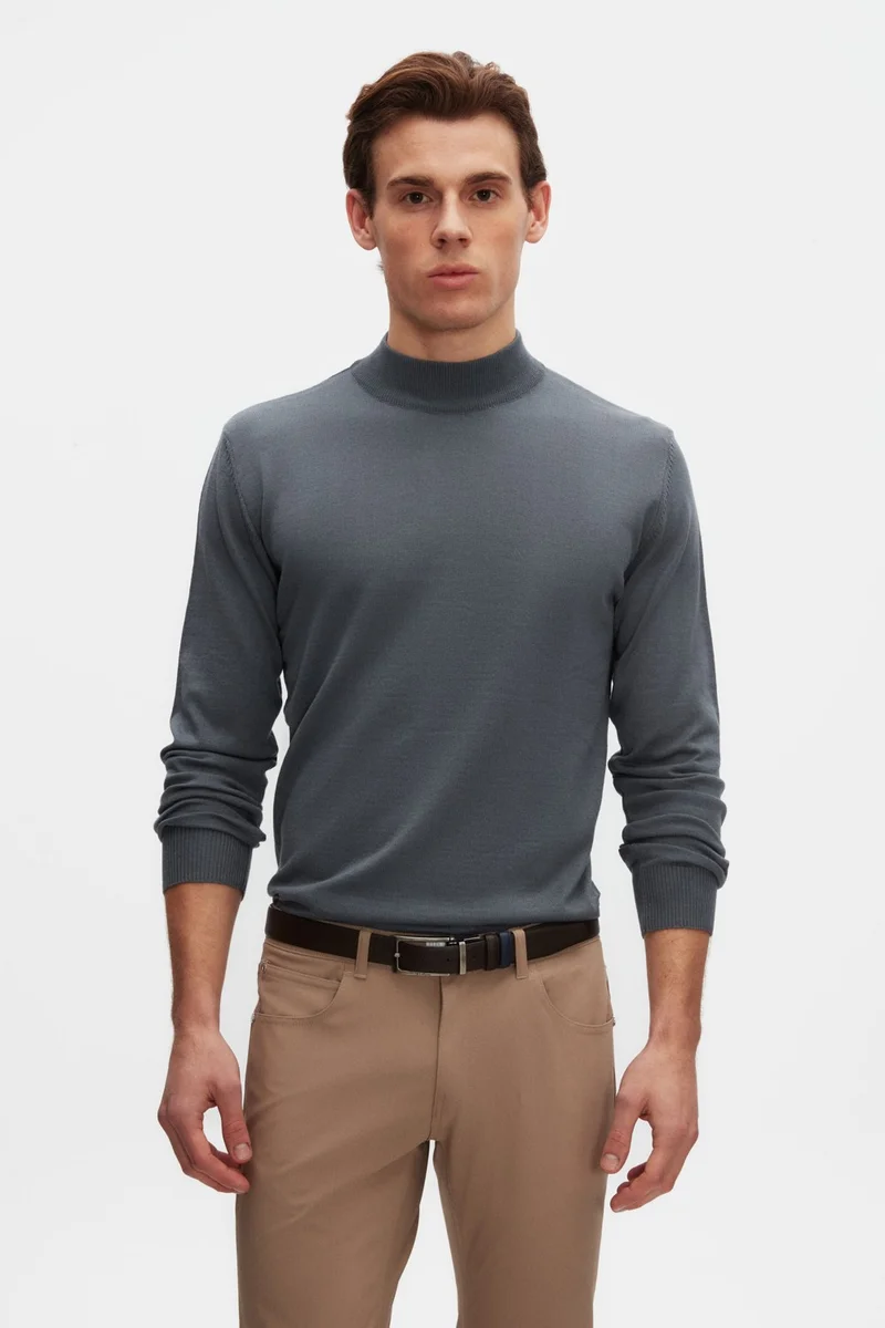 D'S DAMAT Ds Damat Regular Fit Ocean Blue Cotton Blend Half Turtleneck Sweater 5HF06ORT16275