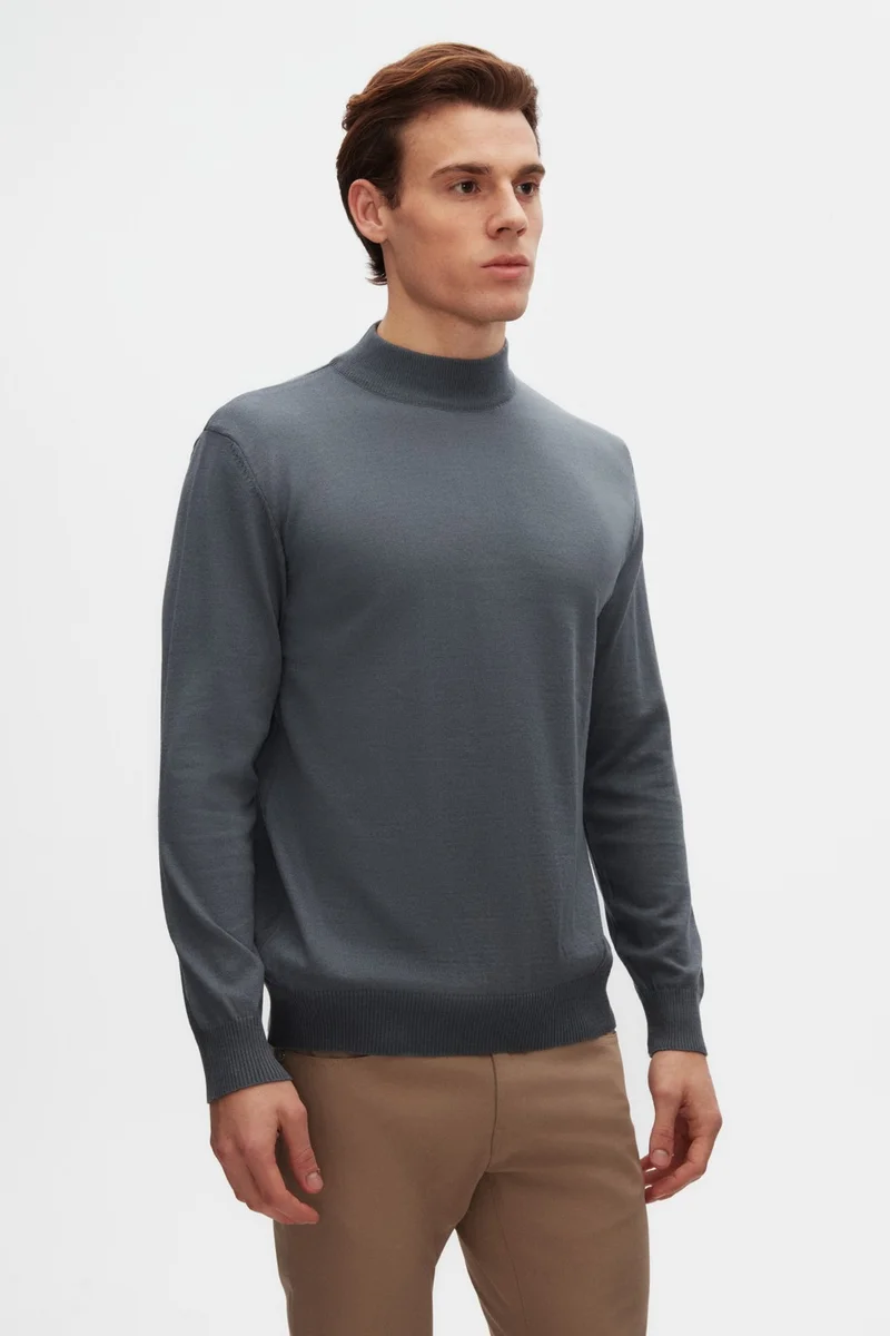 D'S DAMAT Ds Damat Regular Fit Ocean Blue Cotton Blend Half Turtleneck Sweater 5HF06ORT16275