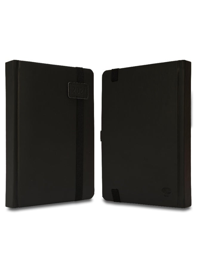 FIS 2027 A5 Diary, 148x210mm, 1 Side Padded Italian PU Cover Materials, Round Corners, Elastic Band with Sliding Tag, Inside Pocket, English, 70gsm Italian Ivory Paper, Black Cover-FSDI84E27BK - Image 4