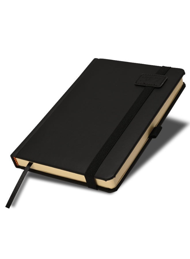 FIS 2027 A5 Diary, 148x210mm, 1 Side Padded Italian PU Cover Materials, Round Corners, Elastic Band with Sliding Tag, Inside Pocket, English, 70gsm Italian Ivory Paper, Black Cover-FSDI84E27BK - Image 1