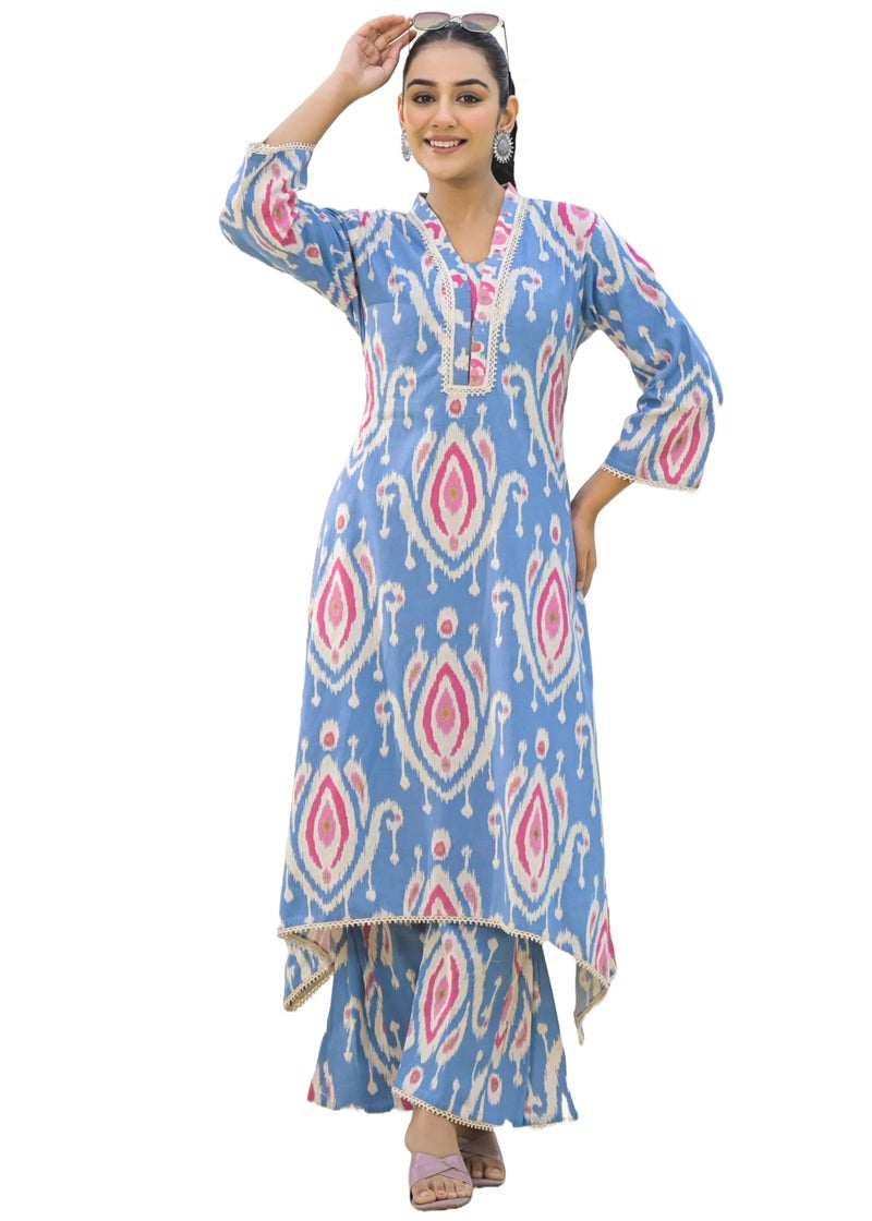 ANNI Designer Women's Rayon Viscose A-Line Printed Kurta with Pant (Geena Sky_S_Sky_Small) - Image 1